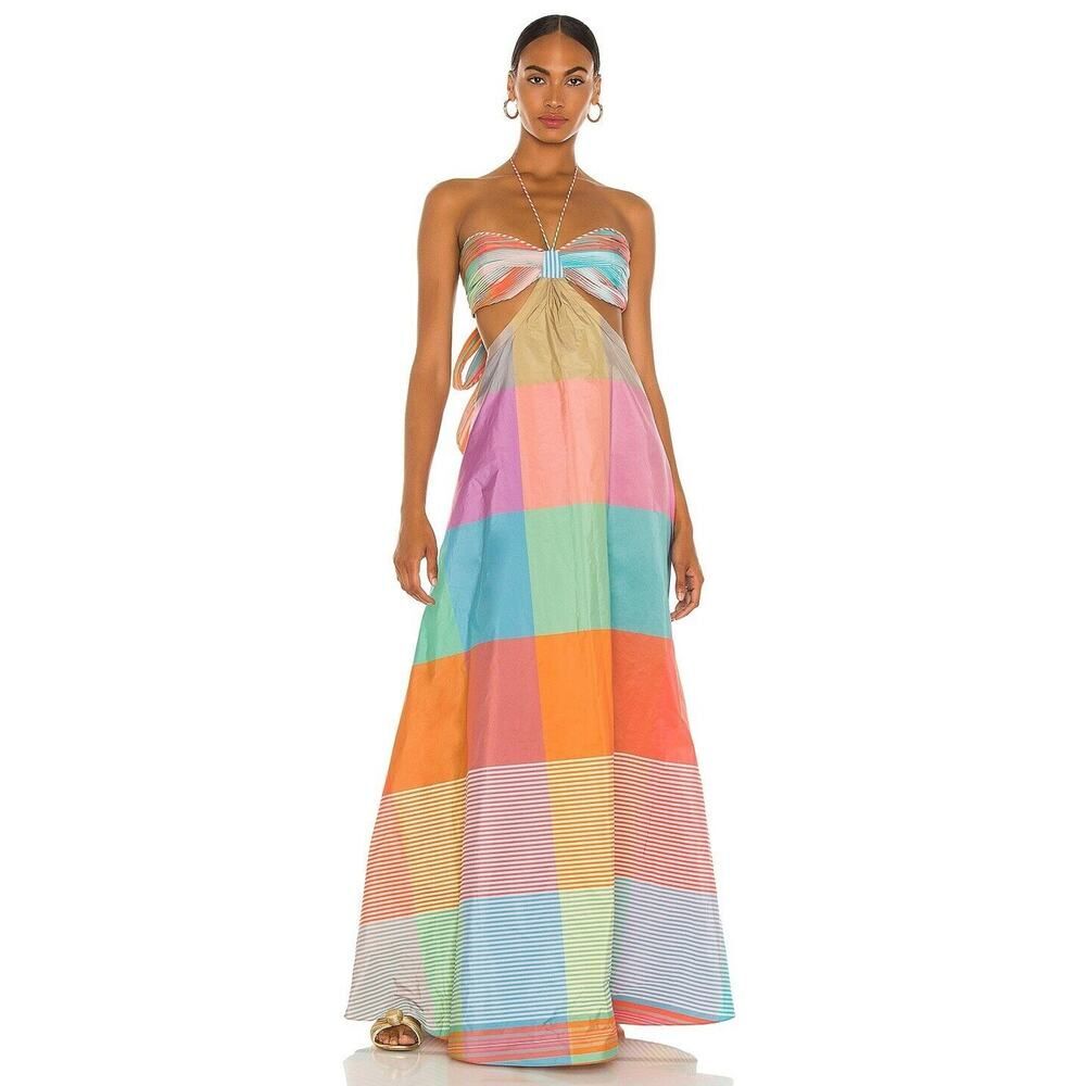 $748 Alexis Dusana Georgette Maxi Dress Bustier Designer Gown Halter READ! M